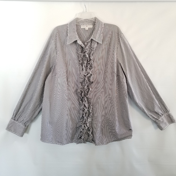 Tommy Hilfiger Striped Ruffled Tuxedo Shirt 20 Plus Button Blouse - Picture 15 of 15
